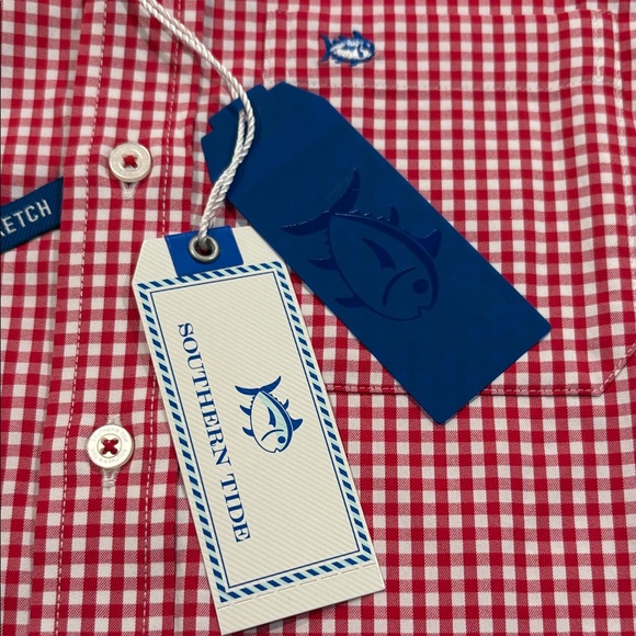 Southern Tide Boys Red Gingham Kids Button Down Shirt sz 8-10 - Picture 2 of 7